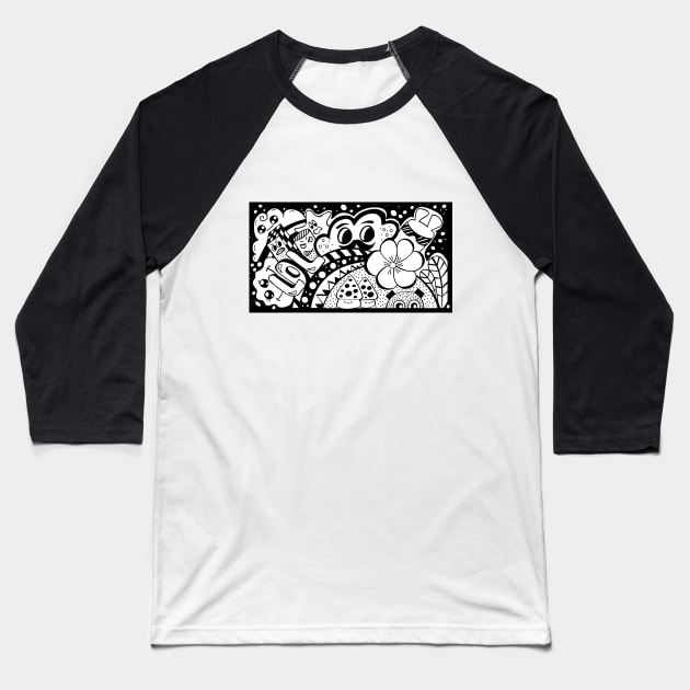 Doodle Funny Faces Baseball T-Shirt by StudioIris